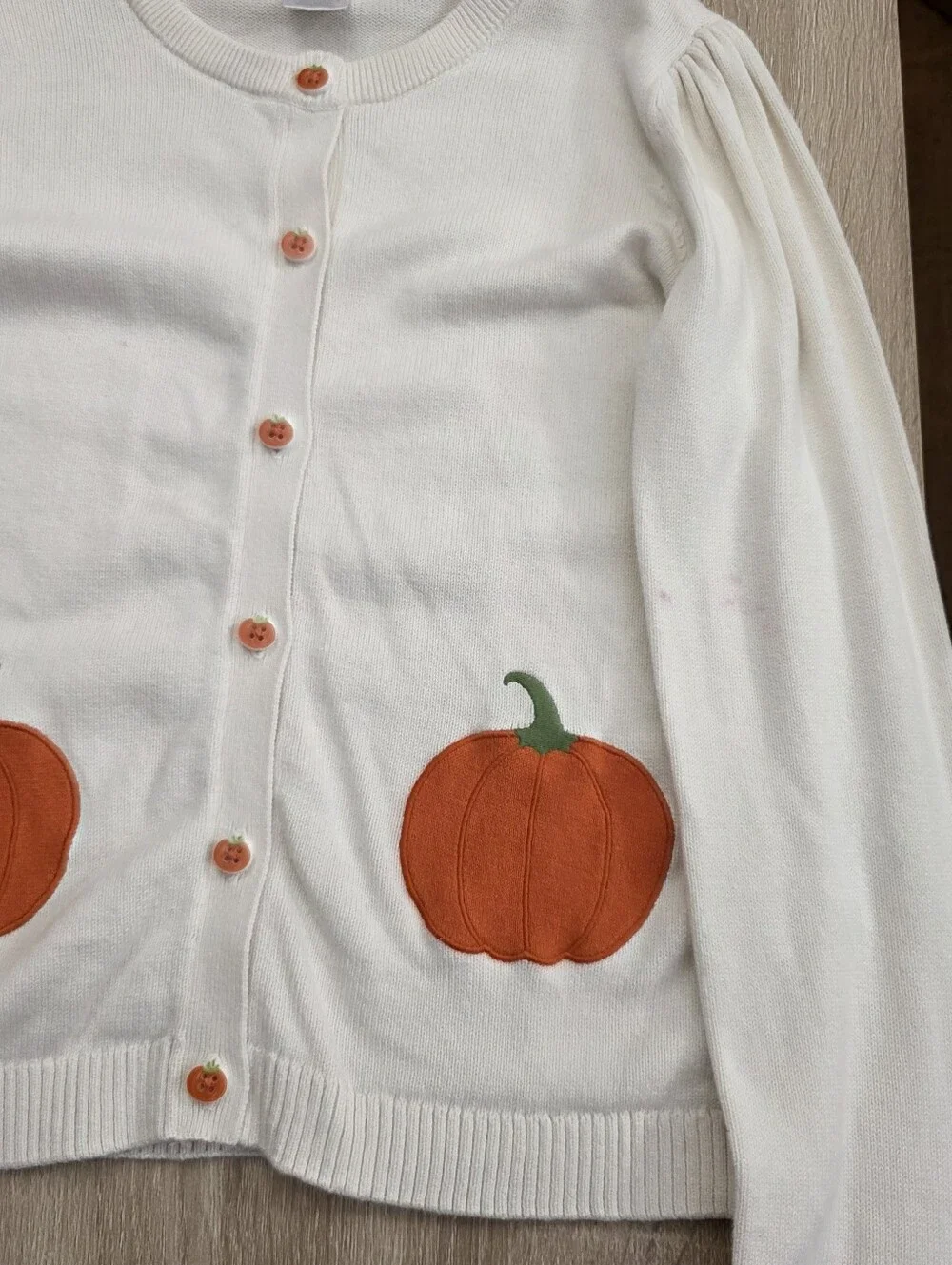 Gymboree Girls Cream Cardigan Sweater with Orange Pumpkin Patches Size 12
